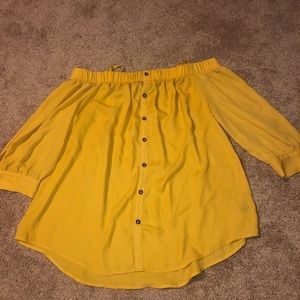 yellow off the shoulder with straps top